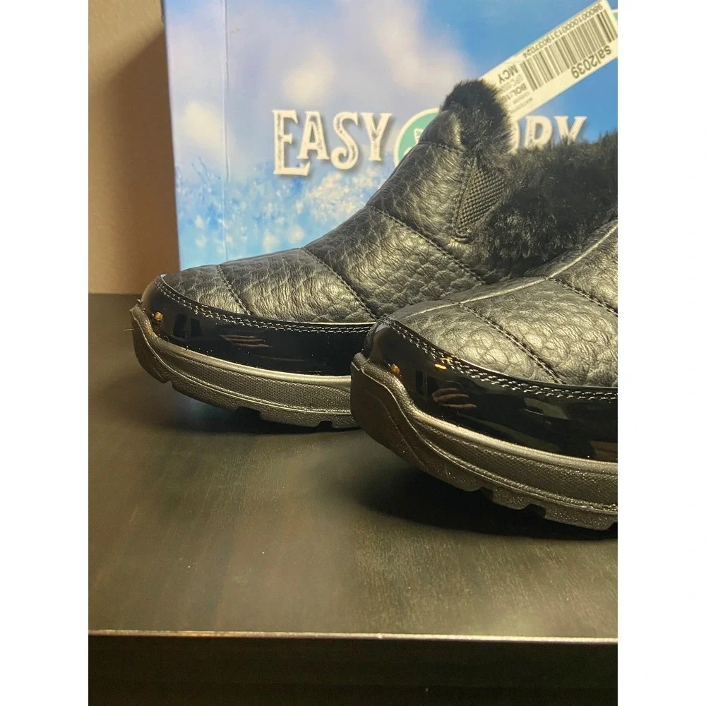 Easy Street Easy Dry Black Waterproof Winter Boots Faux‎ Fur Ankle Bootie 6W`